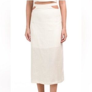 WE WORE WHAT NWT Linen Blend Cut Out Midi Skirt w Tie Size L
